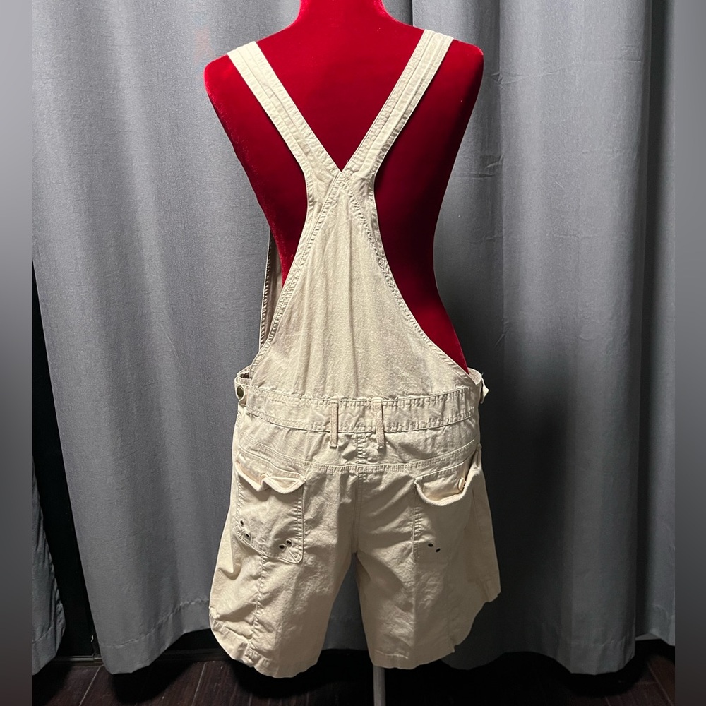 Announcements Maternity tan short overalls - sz L - Picture 3 of 10